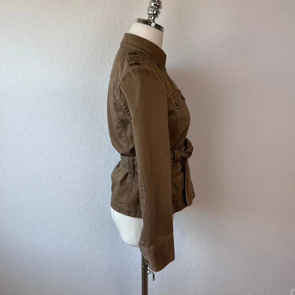 Vintage Y2K J Crew Military Utility Cargo Jacket size XS Cotton Belted Tan - Picture 5 of 14